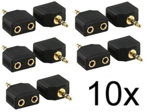 10 x Y-Adapter Klinke Stecker 3,5 mm / 2 Klinken Kupplungen für Kopfhörer - GOLD - Bild 1 von 1