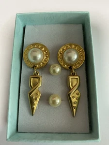 Vintage Konvolut 2 Paar Ohrringe goldfarben mit Kunstperlen unsigniert Mode - Bild 1 von 7