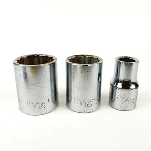 Craftsman 1/2" Drive SAE 12-Pt Shallow Socket 3-Pc G Series 15/16" 13/16" 7/16" - Picture 1 of 4