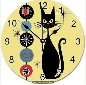 Reloj Analógico de Pared Retro Era Atómica Gatito Mediados de Siglo Moderno - Imagen 1 de 4