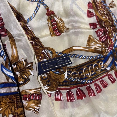 De Colección Mujer Oscar De La Renta 100% Brazaletes Seda Bufanda Rectángulo 10” X 50” G Foto 1 de 3