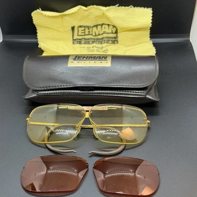 Óculos aviador bifocal vintage Deco EUA com tom amarelo, estojo e lentes extras - Imagem 1 de 4
