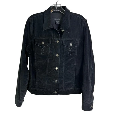 Calvin Klein Jeans Chaqueta Mujer L Negro Suave Pana Clásico Jean Chaqueta Corte Foto 1 de 4