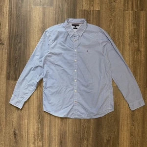 Tommy Hilfiger Men’s Shirt XXL Slim Fit Blue Gingham Check Long Sleeve Button Up - Picture 1 of 8