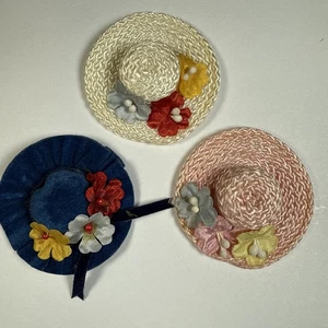 Vintage Doll House Miniature 1:12 Set Of 3 FASHION HATS ~ Blue Pink Yellow - Picture 1 of 4