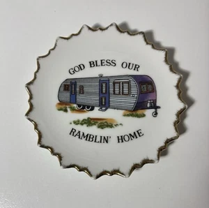 Vintage 1960s GOD BLESS OUR RAMBLING HOME Camper decor wall Plate - Picture 1 of 4