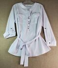 Notations Woman 1X White Belted Waist Roll Tap Sleeves Tunic Pullover Blouse