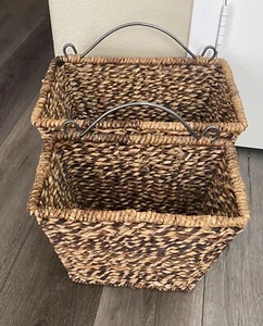 Set of Two Handwoven Seagrass Baskets W/ Metal Hangers - Picture 1 of 6