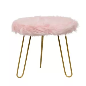Willow & Silk 30x28cm 3-Legged Home/Office Stool/Chair/Seat w/Pink Faux Fur - Picture 1 of 5