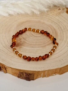 Bergkristall + Hämatit und Bernstein Perlenarmband Positive Energie Länge 17cm - Bild 1 von 4