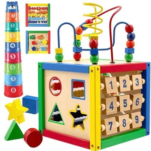 Play22 Wooden Activity Play Cube 6-in-1 for Baby with Bead Maze, Shape Sorter - Picture 1 of 9