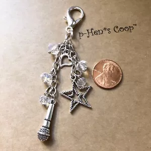 Music Karaoke Star W Heart & Microphone Purse Charm Clear handmade USA 1628 - Picture 1 of 2