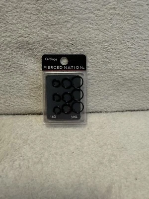 Pierced Nation Spencer's Carriage Hoops Black Set Of 9 16g New - Image 1 of 2