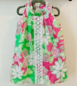 Lilly Pulitzer Girls Size 4 Classic Dress Floral Green White Pink Multi Resort - Picture 1 of 5