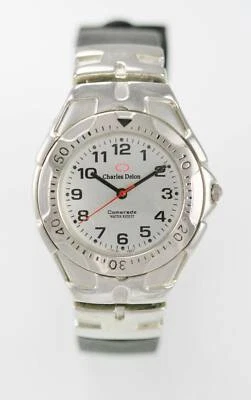 Charles Delon Orologio da Uomo Acciaio Inox Argento Nero Gomma Acqua Resist Batt - Immagine 1 di 3