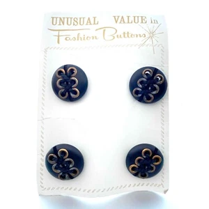 Vintage Unusual Value in Fashion Buttons - 4 on Card - Black/gold - Shank NOS - Picture 1 of 5