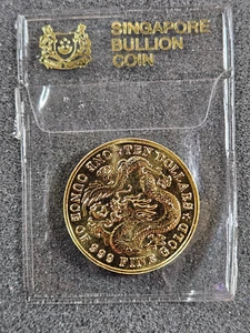 🌟 1983 Singapore 1 oz .999 Gold $10 Dragon Vintage Bullion Coin w/Pouch - Picture 1 of 5