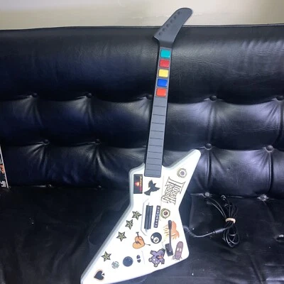 Guitar Hero Xplorer Guitar Xbox 360 White Wired W Strap & Guitar Hero 2 Stickers - Image 1 of 4