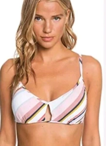 ROXY Bikini Top Womens Large D cup Striped Beach Classic  Underwire NEW - Picture 1 of 5