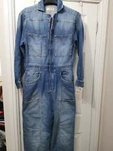Free People Zip Up Coverall Oversized Jumpsuit in Blue Denim XS RRP $168 - Picture 1 of 7