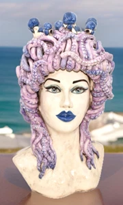 Scultura Testa di Tritone Mezzo Busto in Ceramica  Donna Medusa Mare Artigianale - Picture 1 of 3