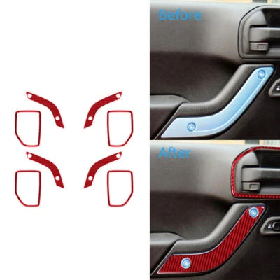 Cubierta de manija de puerta interior de fibra de carbono roja para Jeep Wrangler JK 11-17 8 piezas Foto 1 de 4