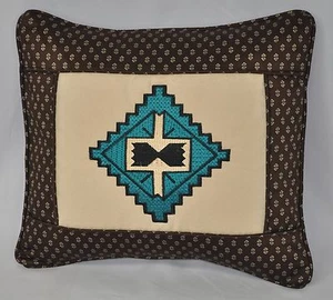 Embroidered Pillow made w Ralph Lauren Modern Driver Brown Foulard Fabric / cord - Picture 1 of 3