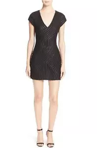 Vestido Parker Negro Fabiana Borde de Cuero Sintético S/S $298 Nuevo con Etiquetas S - Imagen 1 de 12