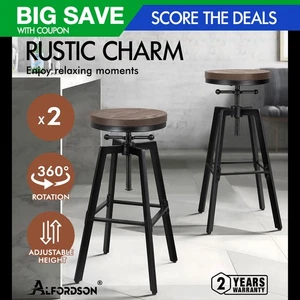 ALFORDSON 2x Bar Stool Retro Kitchen Vintage Chair Industrial Rustic Ezra - Picture 1 of 10
