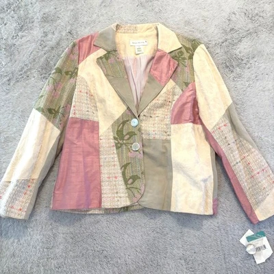 Chaqueta Blazer Susan Bristol Patchwork Mujer 16 Seda Lino Rosa Casa Abuela NUEVA Foto 1 de 4