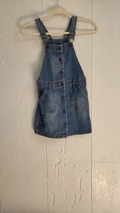 OshKosh B Gosh Girls Blue 10 Denim Button Front Skirt Overalls Jumper Vestback  - Picture 1 of 9