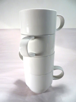(3) Tazas de café Staxx apilables de porcelana blanca de 3,5" en caja y barril Foto 1 de 4