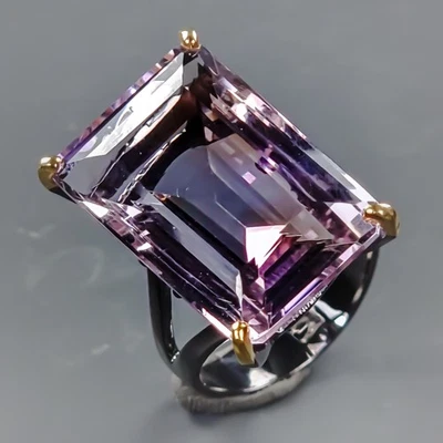 Anillo de plata de ley 925 hecho a mano 36 quilates + ametrino natural talla 8 / R431514 Foto 1 de 4