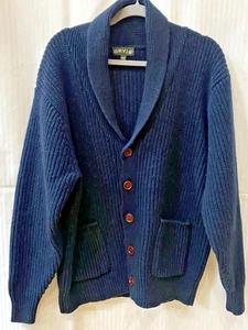 Cárdigan suéter con botones de lana azul Orvis para hombre parche marrón bolsillos en el codo talla L - Imagen 1 de 9