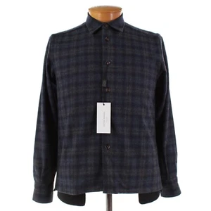 Luciano Barbera NWT Wool Cashmere Overshirt Size S In Blue & Gray Plaid - Picture 1 of 11