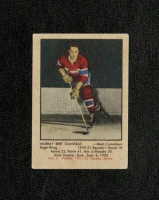 1951 PARKHURST 5 BERT OLMSTEAD HALL OF FAME ROOKIE CARD CENTERED VERTICAL CREASE - Image 1 of 2