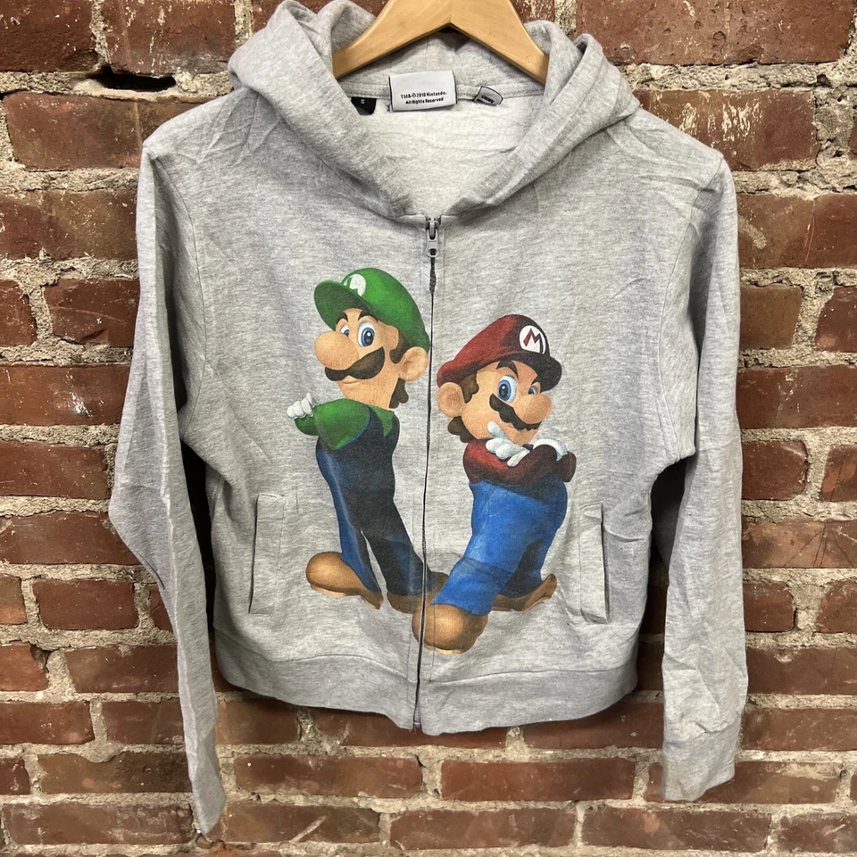 2009 Nintendo Mario and Luigi Para hombres Gris Pequeña Sudadera con Capucha Cremallera T29 Foto 1 de 3