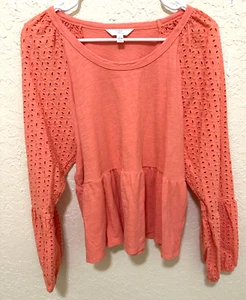 Time & Tru Damen Orange Boho Top Raglan Bestickte Ärmel L (12-14) - Bild 1 von 5