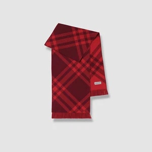Burberry Kids Boy's Red Wool Diagonal Check Fringe Scarf - Picture 1 of 2