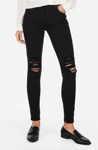Express Womens Black Stretch Denim High Rise Legging Skinny Jeans Jean Rips Sz 2 - Picture 1 of 23