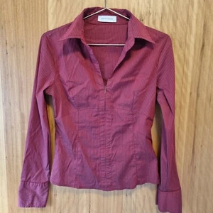 PORTMANS Ladies Red Pinstripe Long Sleeve Corporate Business Shirt - Size 8 - Picture 1 of 7