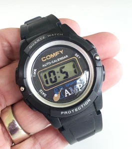 Comfy Sports Tamp LCD Digital Mens Wrist Watch Black New Battery Running - Picture 1 of 6
