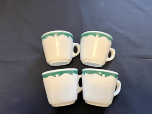 Set of 4 Buffalo China Restaurant Ware Green Crest (Wave) Coffee Cups-White edge - Picture 1 of 6