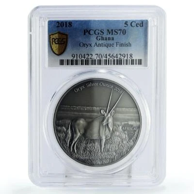 Ghana 5 cedis Endangered Wildlife Oryx Animals Fauna MS70 PCGS silver coin 2018 - Image 1 of 2