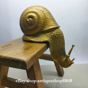 Old China Folk Bronze Copper Fengshui Snail Animal Wealth Auspicious Statue - Picture 1 of 9