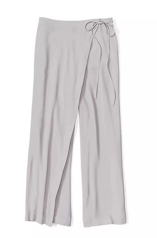 PANTALÓN GRANDE $278 NUEVO EILEEN FISHER PLATA SEDA GEORGETTE CREPÉ PIERNA ANCHA Foto 1 de 1