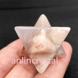 1pc Natural Cherry blossom agate Merkaba Star Quartz Crystal Reiki Pendant Heal - Picture 1 of 20