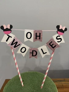 Disney inspiriert Minnie Mouse Oh Two-Dles Happy Birthday zwei Kuchen Topper Banner - Bild 1 von 3