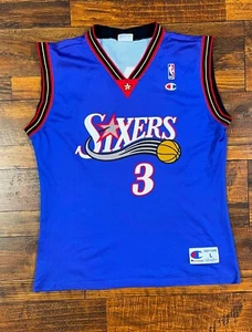 PHILADELPHIA SIXERS 76ERS #3 ALLEN IVERSON SHIRT JERSEY CHAMPION NBA BLUE SIZE L - Picture 1 of 9