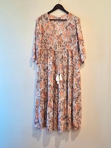 Blossom By Three, boho floral tier dress, 3/4 sleeve, size 14, good condition - Picture 1 of 6